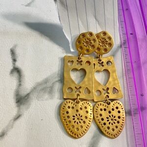 Gold Heart Cutout Dangle Earrings - Women Jewelry